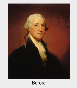 Before treatment of Gilbert Stuart, George Washington (Vaughan-Sinclair portrait), 1795, oil on canvas, National Gallery of Art, Washington, Andrew W. Mellon Collection, 1940.1.6