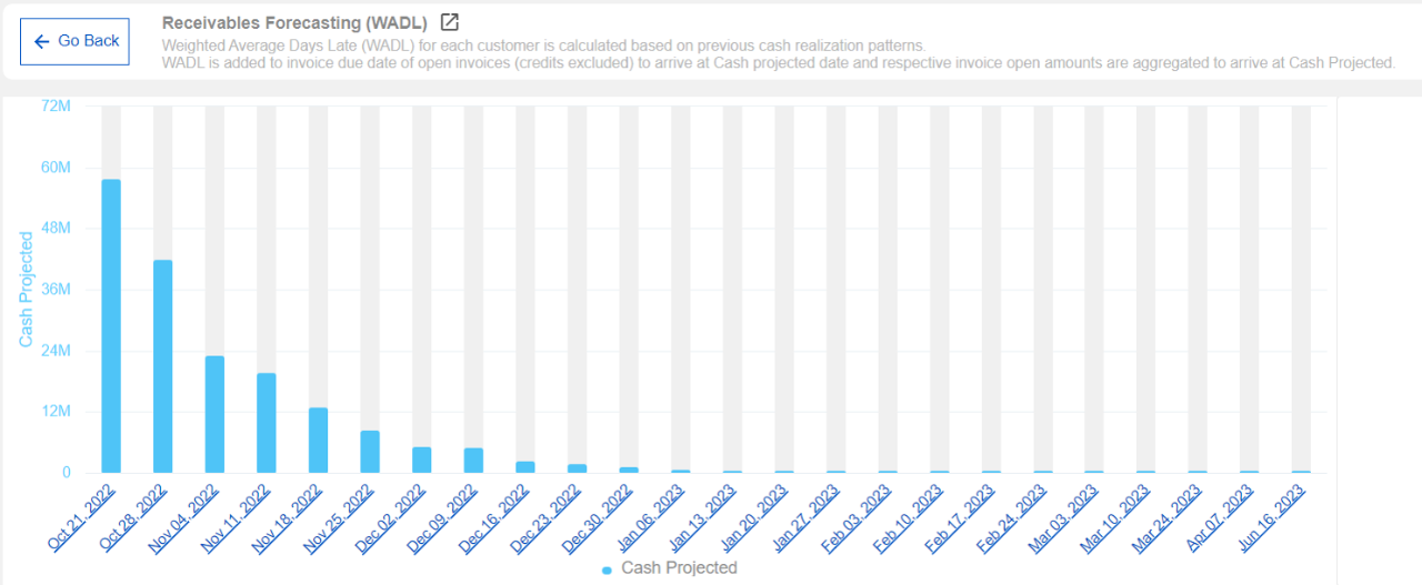  Screenshot of a report from Receivables Forecasting that uses historical cash realization patterns to project future receivables