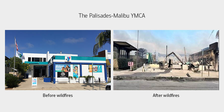 Before and after photos of The Palisades-Malibu YMCA that was destroyed in the fires one year ago.